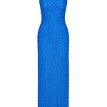 Blue Halter Neck Maxi Dress With Embroidery Details