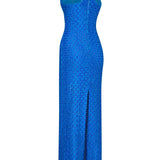 Blue Halter Neck Maxi Dress With Embroidery Details