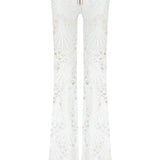 White Lace Pants With Gold Eyelet Details