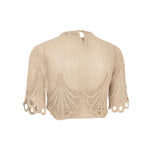Beige Crochet Crop Top With Lace Details