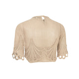 Beige Crochet Crop Top With Lace Details