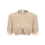 Beige Crochet Crop Top With Lace Details