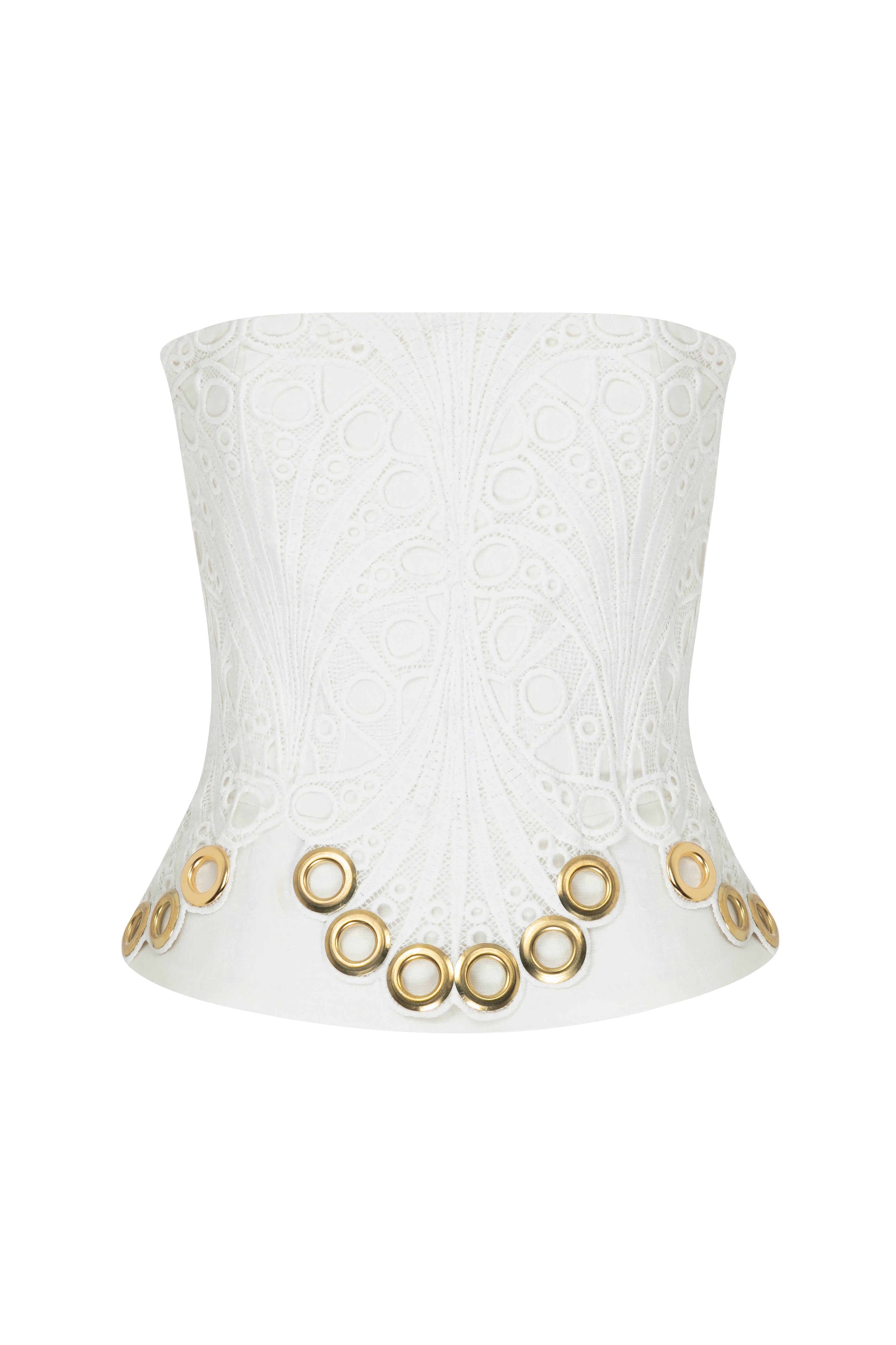 White Lace Corset Top With Gold Eyelet Details – RAISA VANESSA INT