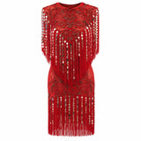 Red Embroidered Mini Dress With Silver Mirror Fringe