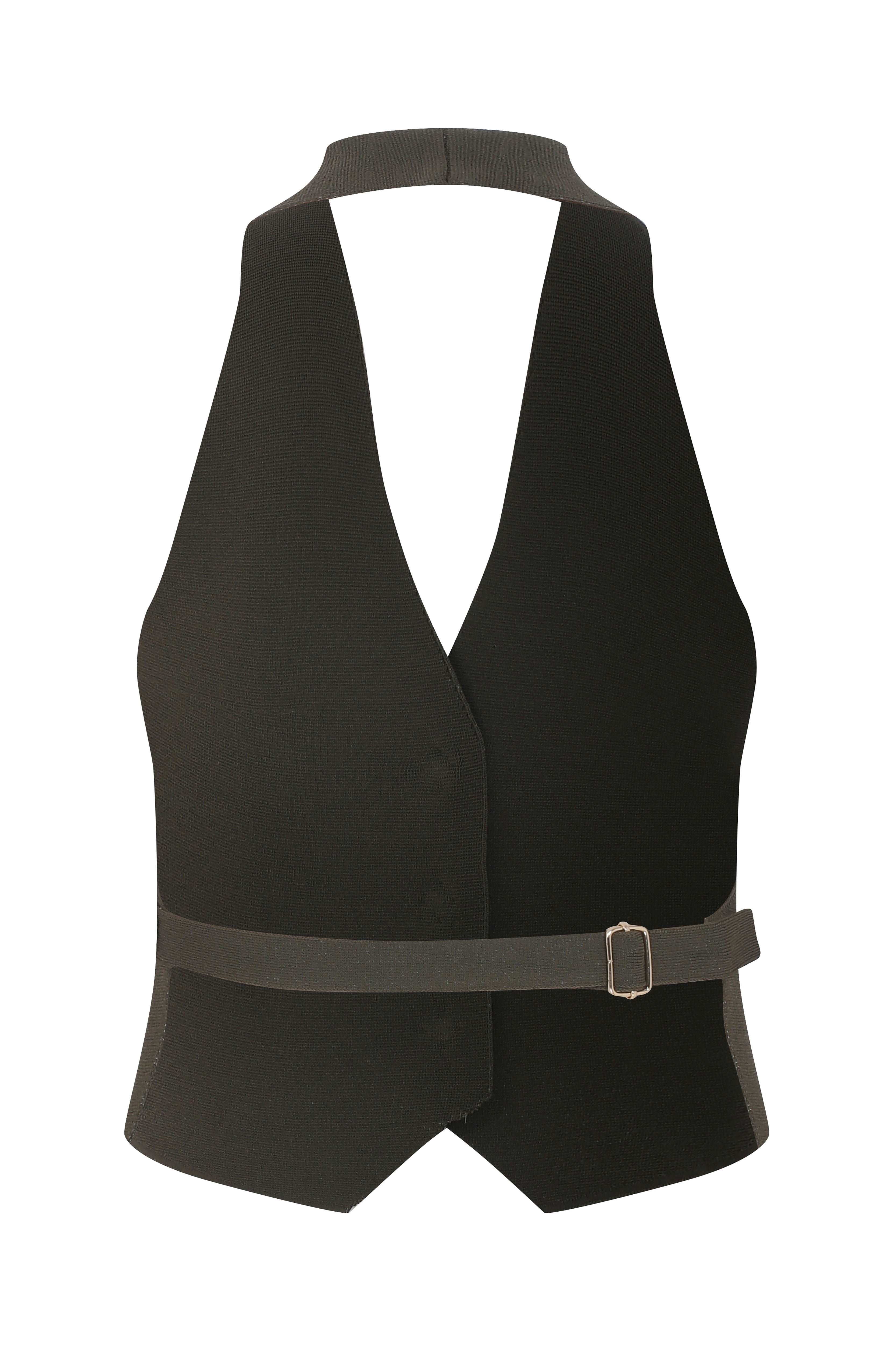 Black Knit V-Neck Vest With Gold Buttons – RAISA VANESSA INT