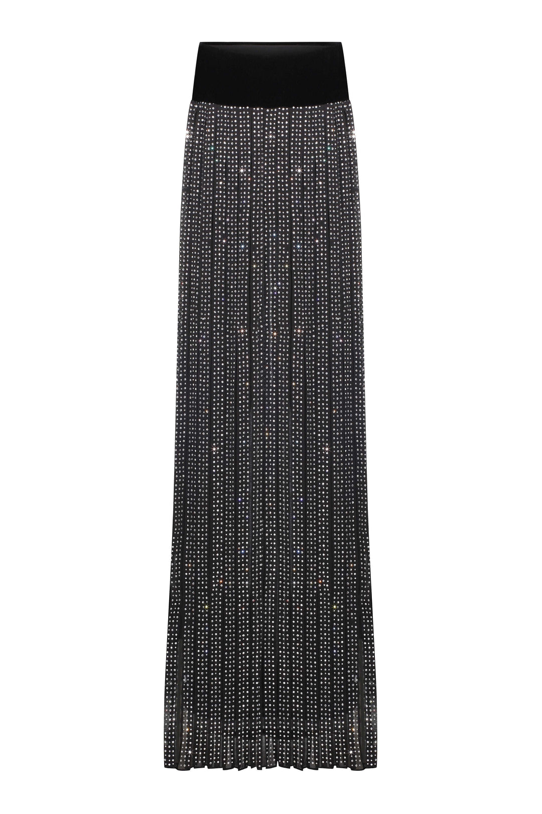 Black Chiffon Maxi Skirt with Silver Shimmering and High Slit Detail