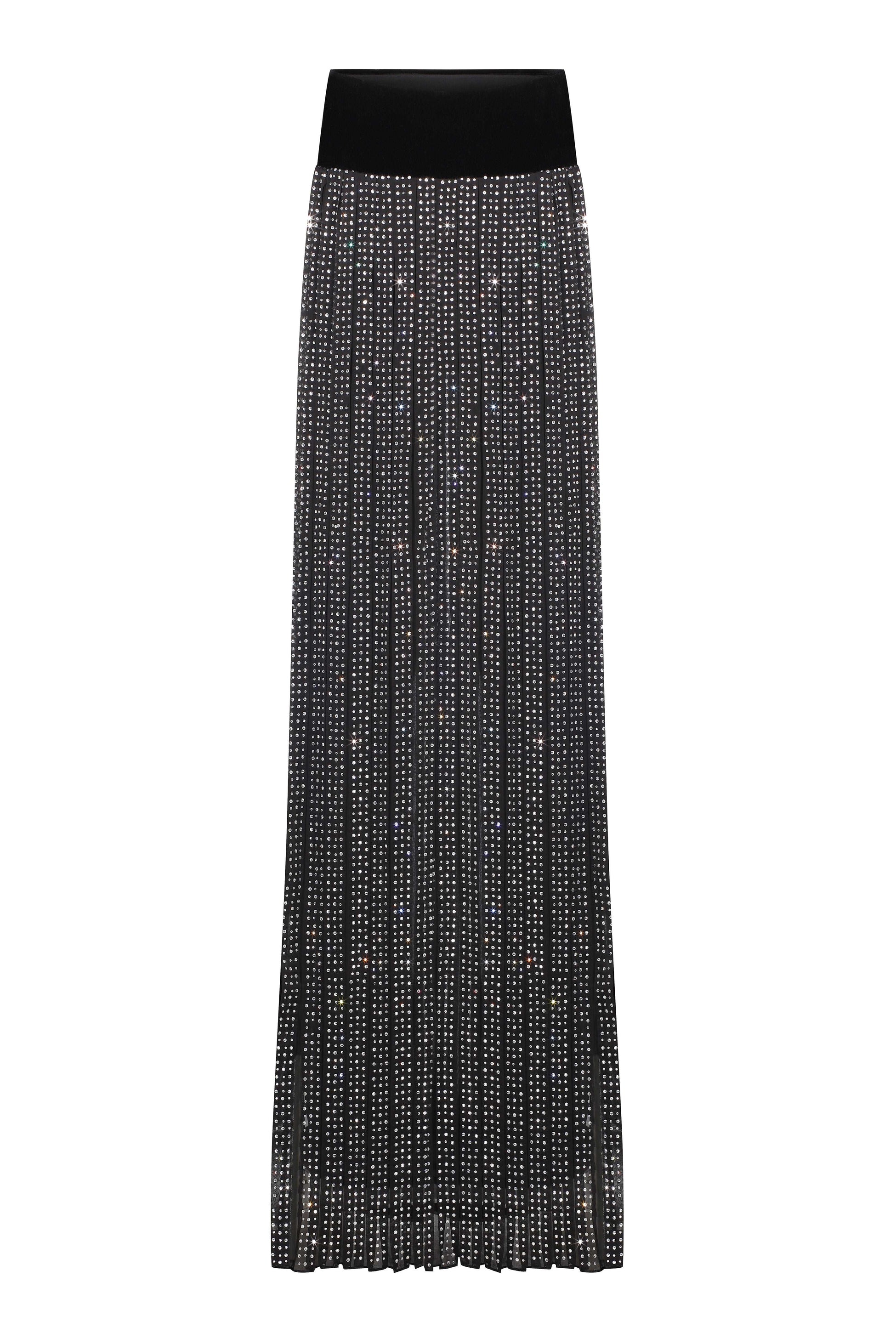 Black Chiffon Maxi Skirt with Embroidery And High Slit