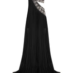Black Pleated Chiffon Maxi Dress with Cutout and Crystal Beading Details 