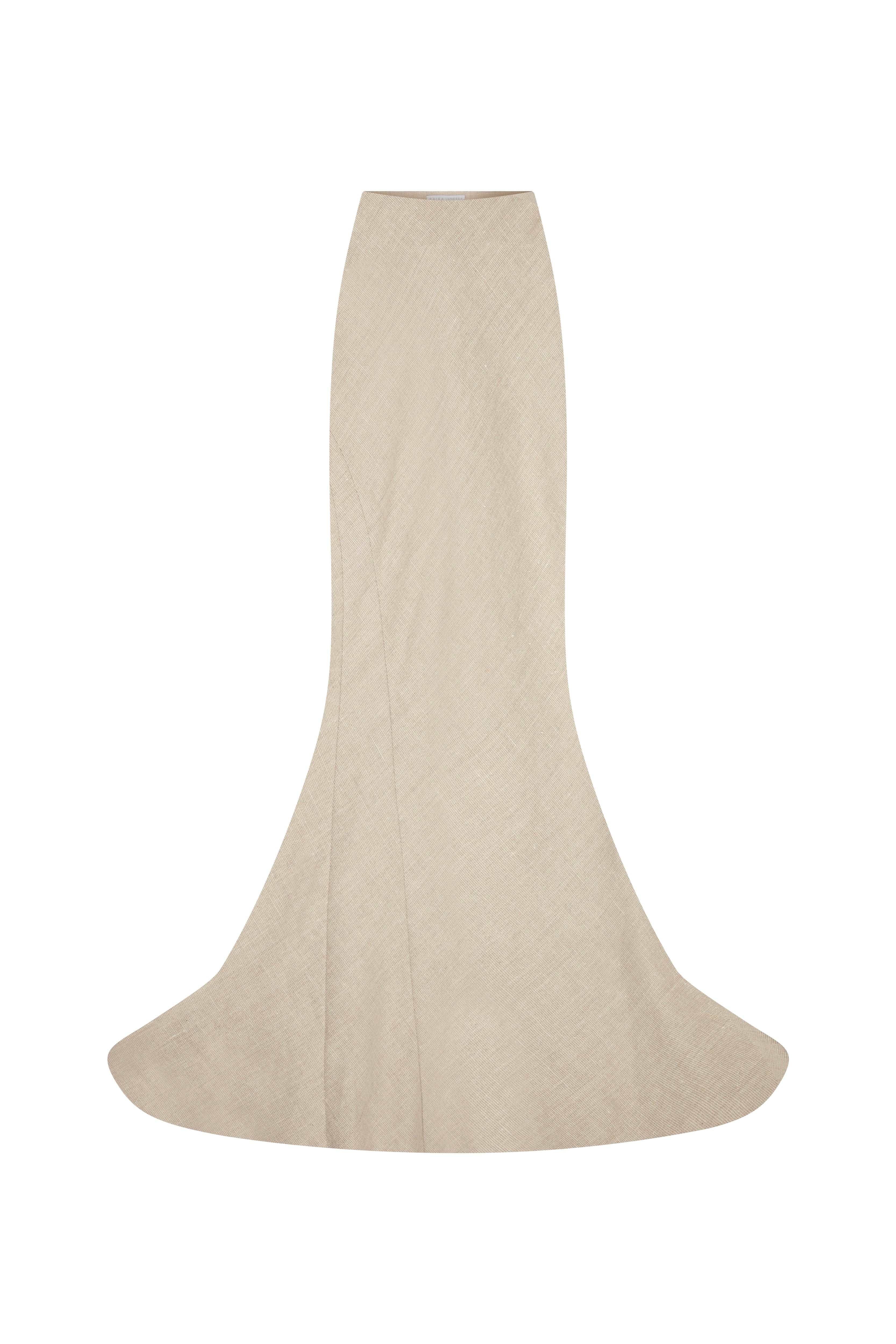 Beige Linen High Waisted Maxi Skirt