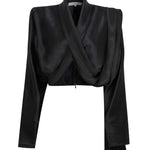 Black Long Sleeve Cross Body Satin Top