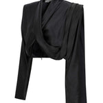 Black Long Sleeve Cross Body Satin Top