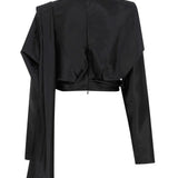 Black Long Sleeve Cross Body Satin Top