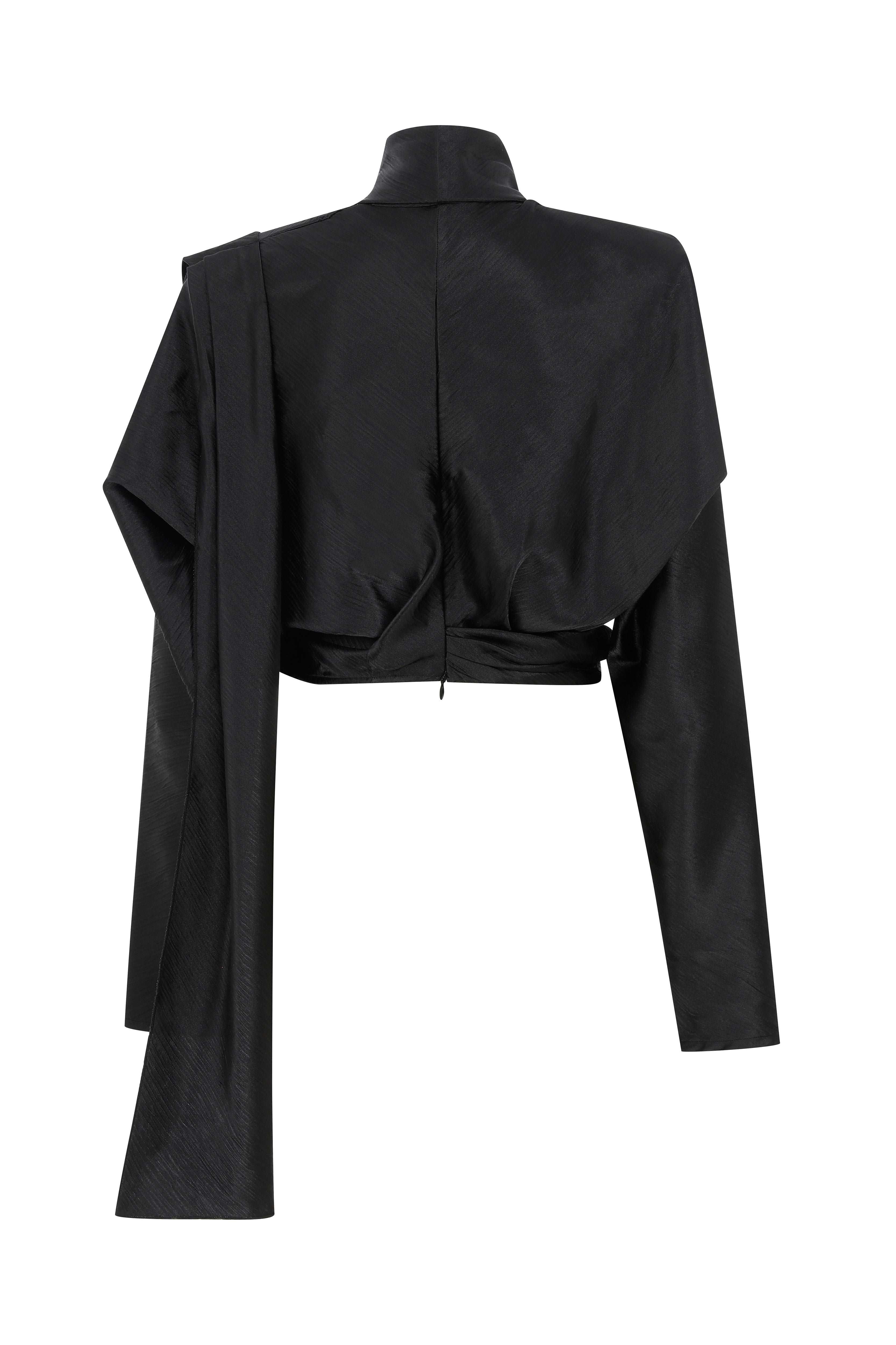 Black Long Sleeve Cross Body Satin Top