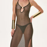 Knitted Khaki See Through Dress