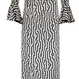 Black & White Geometric Velvet-Trimmed Cut-Out Maxi Dress