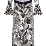Black & White Geometric Velvet-Trimmed Cut-Out Maxi Dress