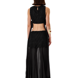 Black Pearl Crop Top With Chiffon Tie Detail
