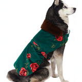 Velvet Rose Patterned Dog Suit with Faux Fur Detail