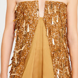 Gold Strapless Jumpsuit With Dripping Sequin Details