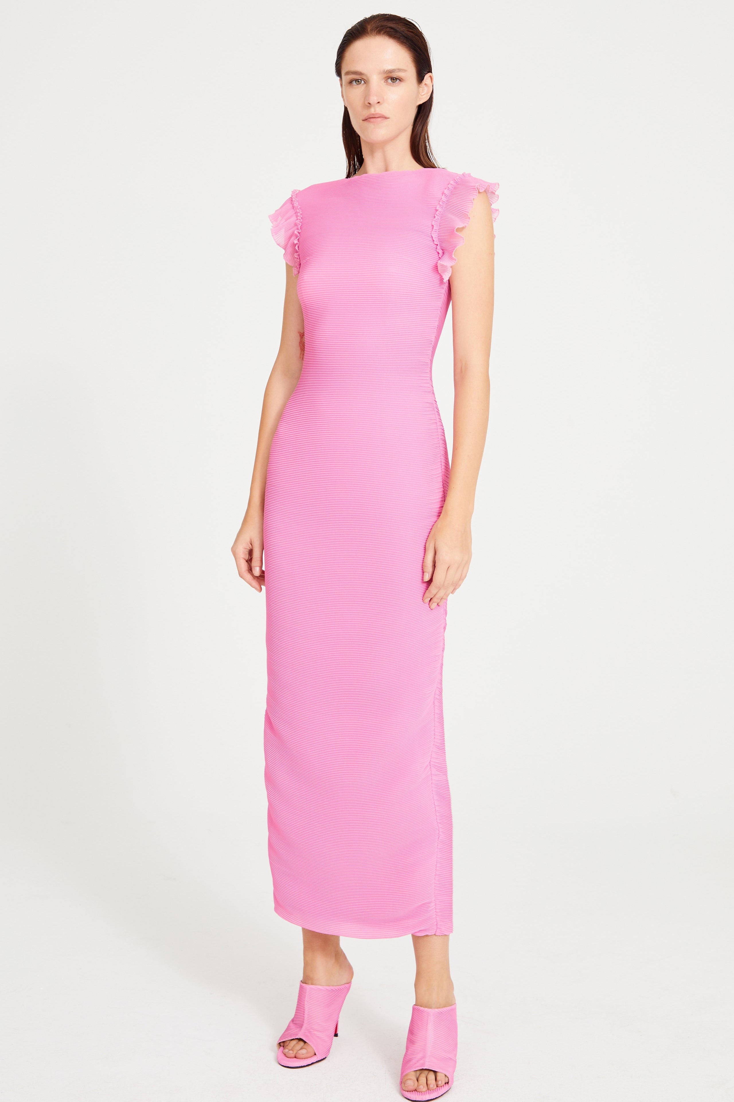 raisa vanessa pink dress Pink Chiffon Mini Dress with Round Sequins RAISA VANESSA INT
