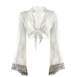 Floral Appliqued Cropped Chiffon Top