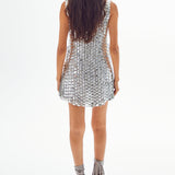 Silver Chiffon Halter Neck Mini Dress with Round Sequins