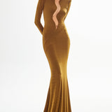 Maxi Dress with Wavy Transparent Deep Decolette Detail