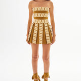 Strapless Mocha Mini Dress with Embroidery Stripe Details