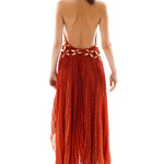 Halter Neck Pleated Chiffon Asymmetrical Maxi Dress with Gold Embroide RAISA VANESSA INT Halter Neck Pleated Chiffon Asymmetrical Maxi Dress with Gold Embroide RAISA VANESSA INT