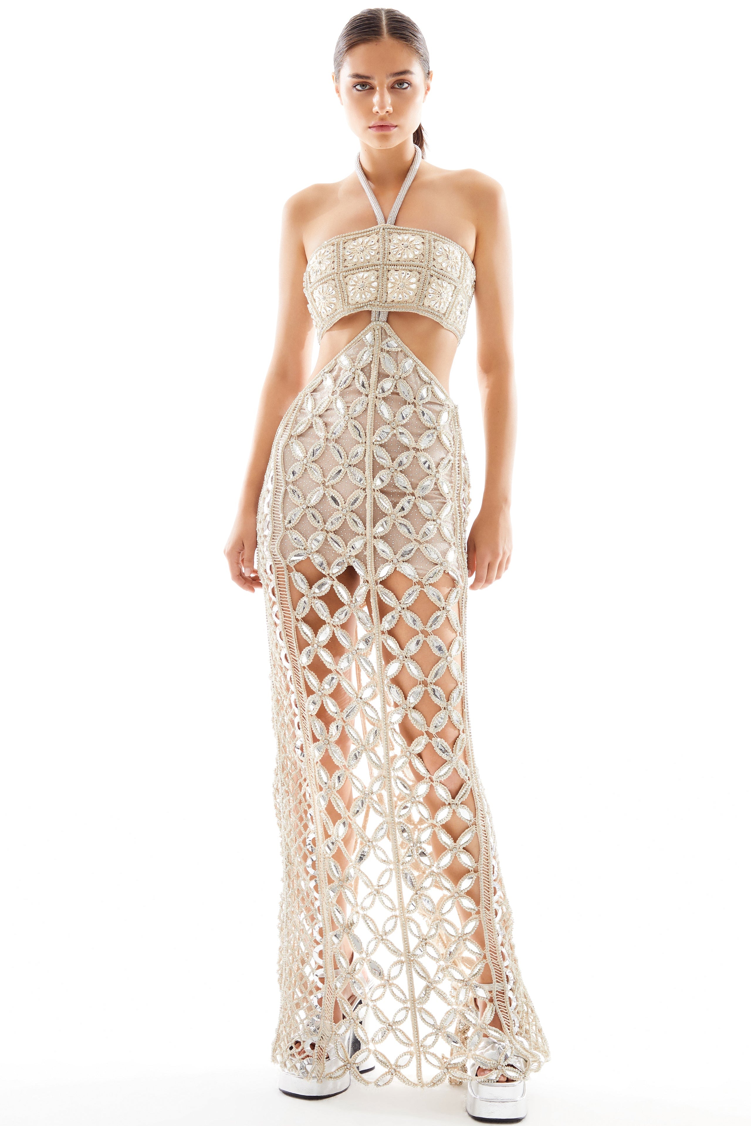 Hand Embroidered Crystal Embellishement Maxi Dress RAISA VANESSA INT Hand Embroidered Crystal Embellishement Maxi Dress RAISA VANESSA INT