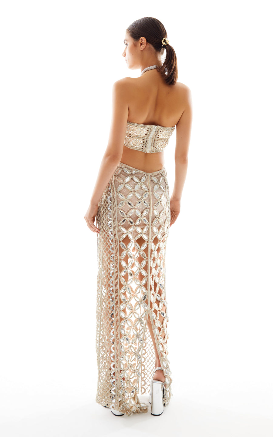 Hand Embroidered Crystal Embellishement Maxi Dress