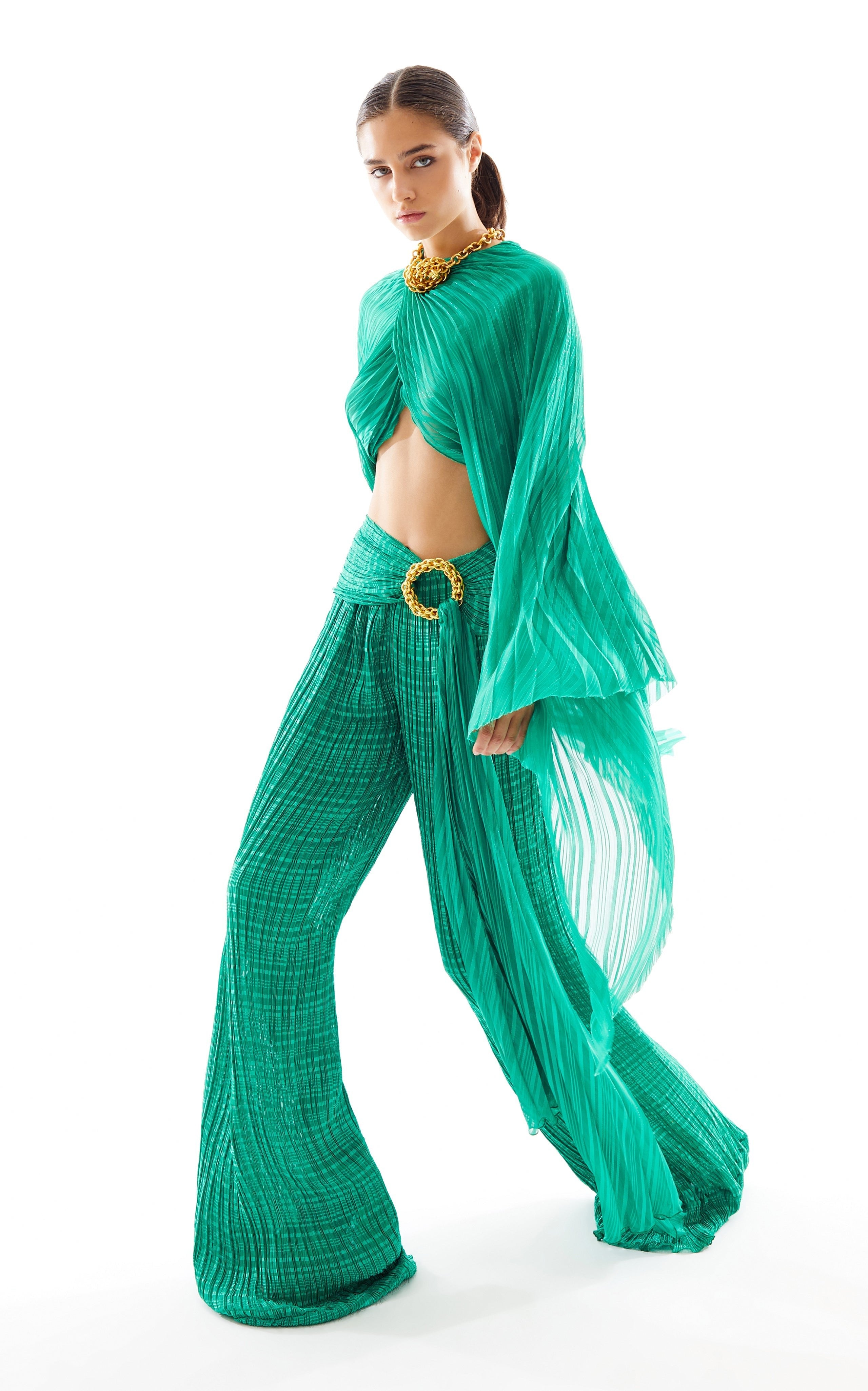 【新品未使用】Eaphi CRUSH SATIN WRAP FRILLPANTS Isaac Mizrahi Live! Regular Crinkle Satin Flowy Wide Leg