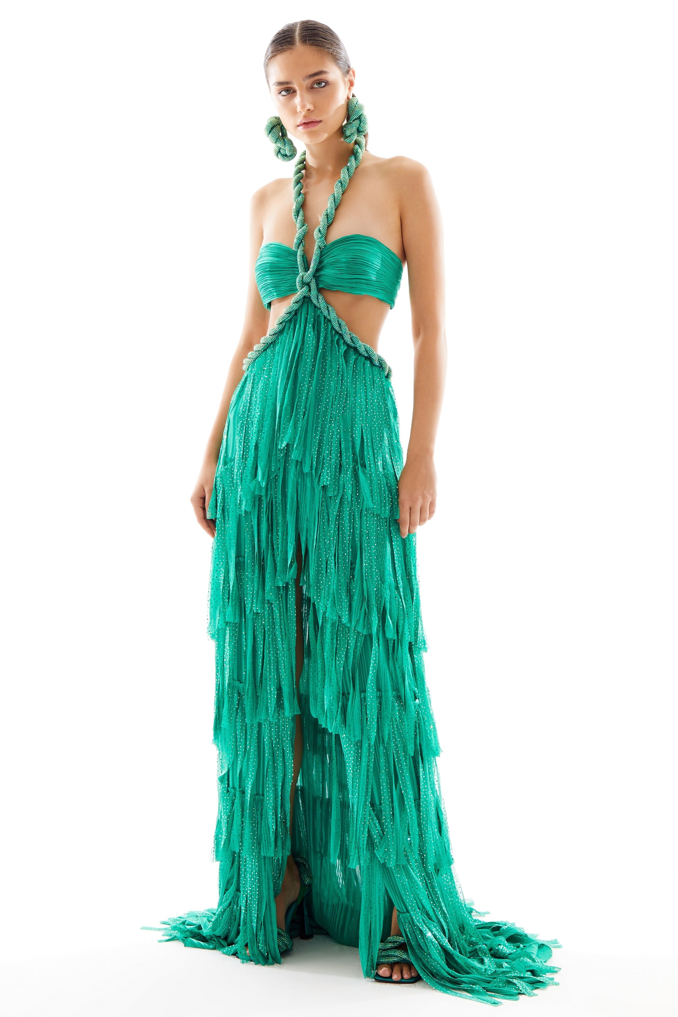 Crushed Chifffon Lazer Cut Maxi Dress with Cutout Details RAISA VANESSA INT Crushed Chifffon Lazer Cut Maxi Dress with Cutout Details RAISA VANESSA INT