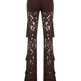 Brown Embroidered Pants with Belt And Ecose Pocket Detail