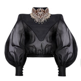 Organza Shirt with Neck Embroidery