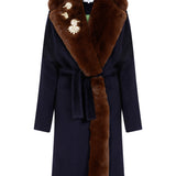 Wool Long Coat with Faux Fur Detail