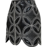Quilted Embroidered Crop Mini Skirt with Crystal Embellishment