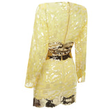 Lemon Mini Dress with Cutout Waist and Patterned Sequin Details