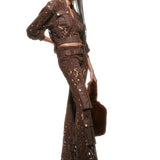 Brown Embroidered Pants with Belt And Ecose Pocket Detail