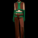 Brown Pants with Green and Gold Belt Detail