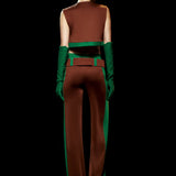 Brown Pants with Green and Gold Belt Detail