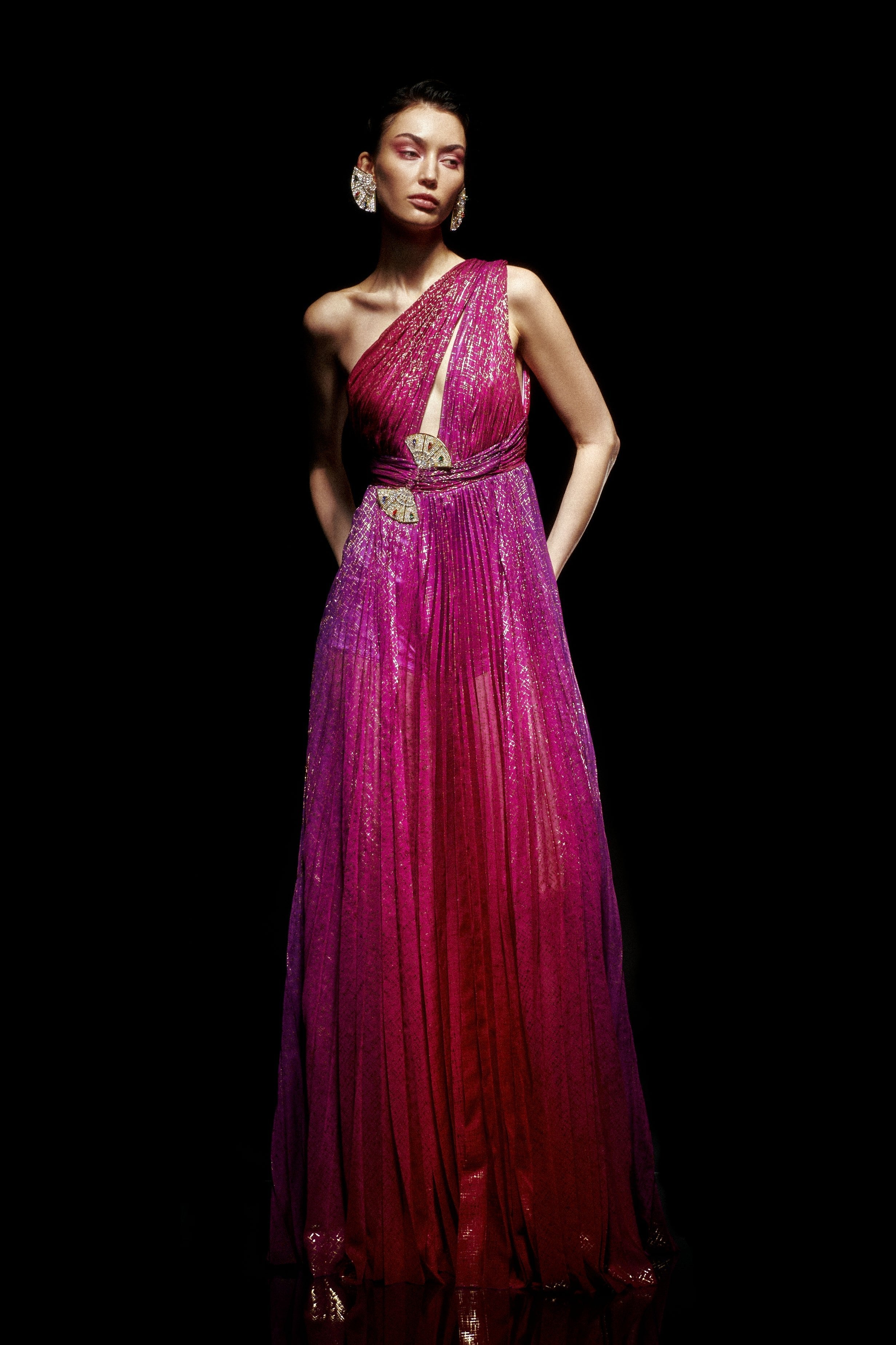 crystal pleated maxi dress Hand-Beaded V-Neck Pleated Maxi Dress