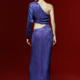 One Shouldered Sax Chiffon Hand-Made Sequined Maxi Dress