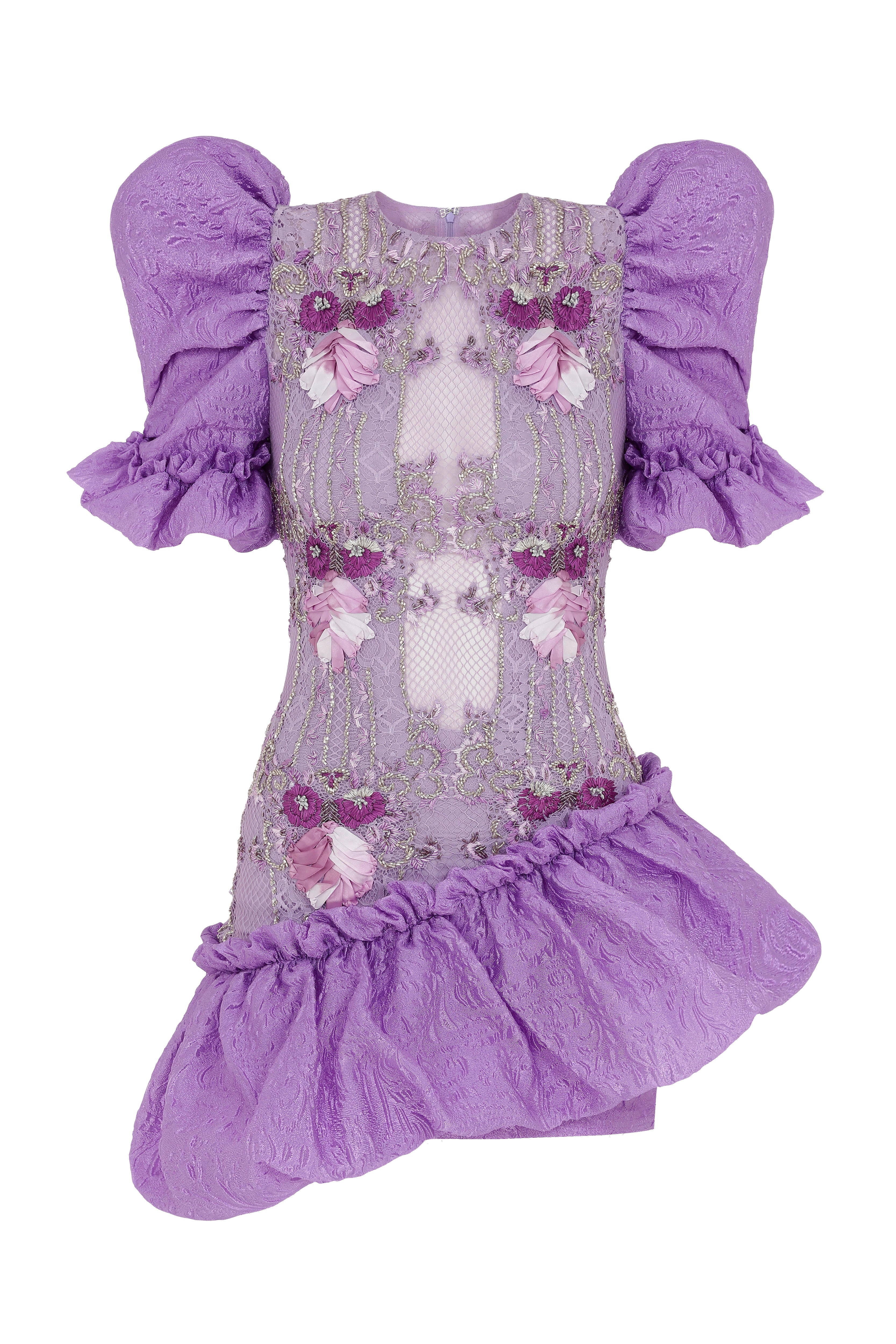 lilac ruffle mini dress Pleated Bodice Ruffle Skirt Mini Dress