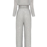 Silver Strassed Jumpsuits with Belt