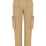 Camel Cargo Pant with Embellished Pockets