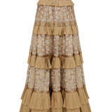 Jaquard Camel Maxi Skirt with Ruffles