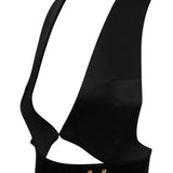 Black Suede Halter Neck Top with Gold Ivory Accessory Details