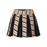 Gladiator Black Linen Mini Skirt with Embroidery Stripe Details