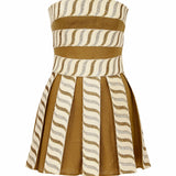 Strapless Mocha Mini Dress with Embroidery Stripe Details
